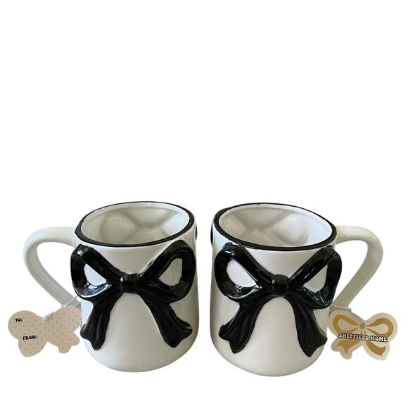 Sheffield Home Hand Painted Large Black Bow Embossed Mug Set of 2 White New - Picture 14 of 15